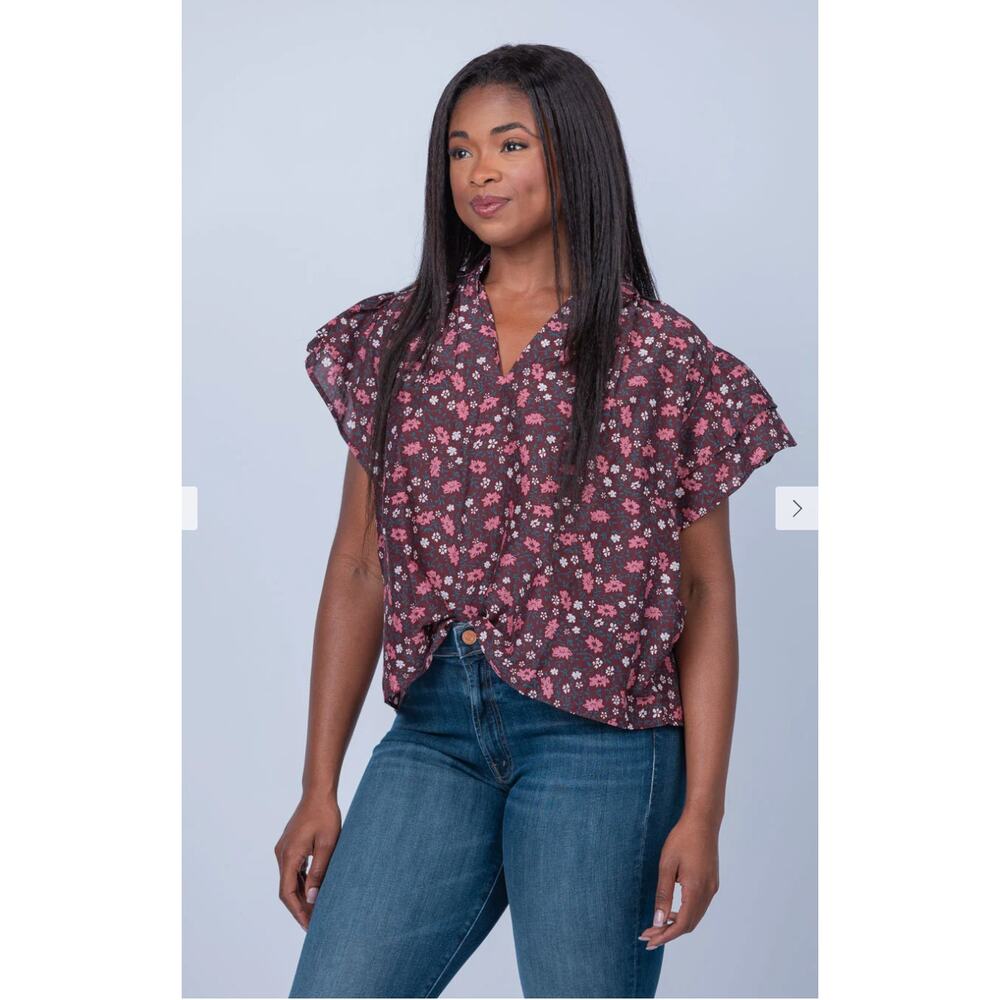 TROVOTA Birds of Paradis NWT Clover Silk Blen Blouse in Plum Blossom // XS